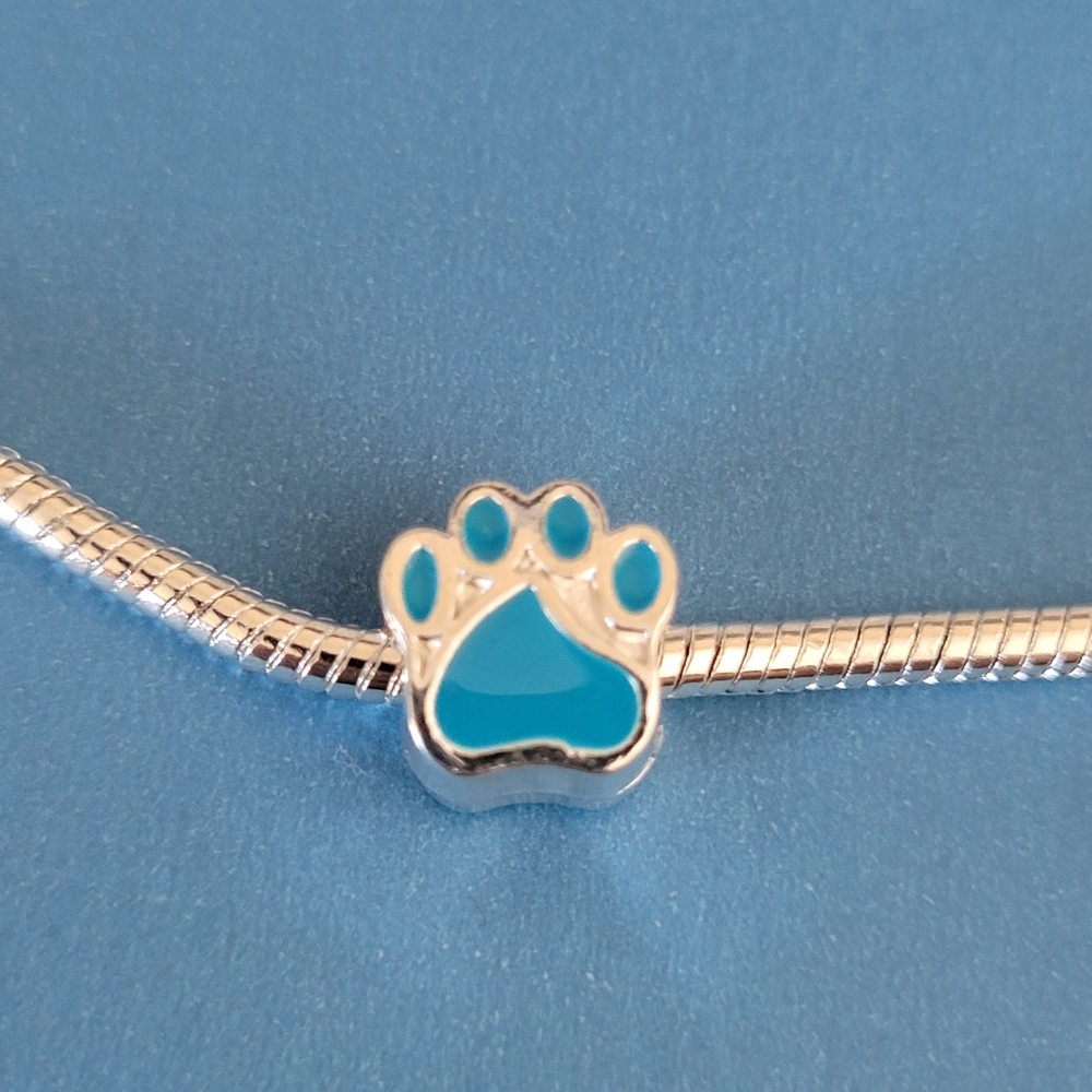 New! For Pandora Charm Bracelet Individual Paw Charm - Blue And Silver Color - Picture 5 of 5